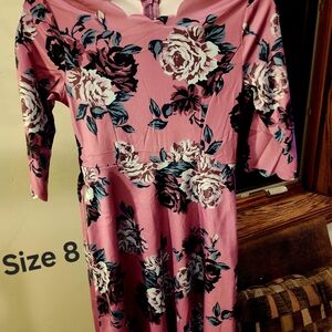 Girls Floral Pink Dress-Size 8
